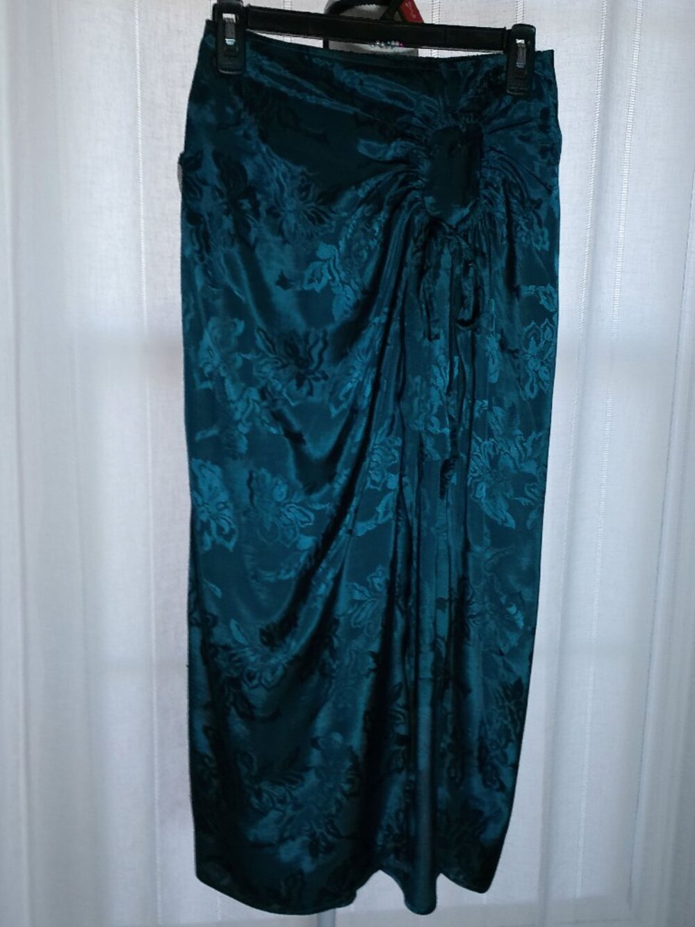 BAND OF THE FREE Midi Skirt w/Front Open Slit Elastic Waist Shiny Teal NWT XS